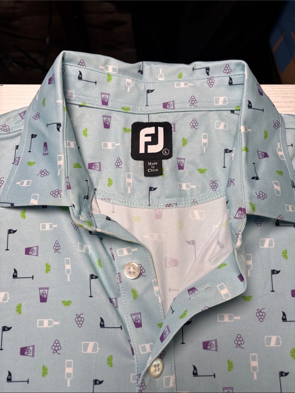 FootJoy Men's Light Blue Golf Polo with Multi-Icon Print - Picture 2 of 3